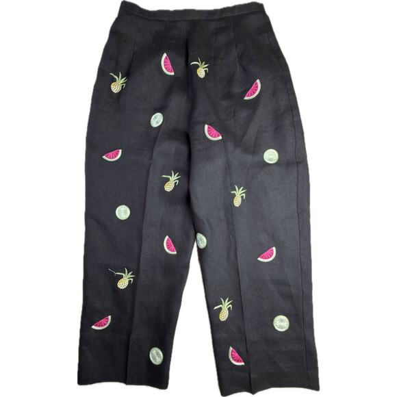 Talbots Womens 8 Petite Irish Linen Fruit Stitched Cropped Capri Pants - Picture 2 of 8